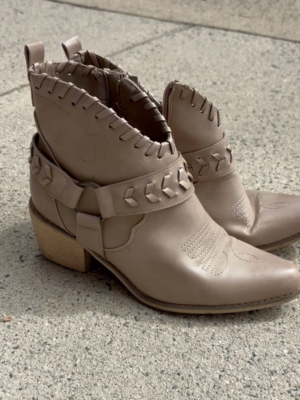 Altar'd State Taupe Western-Stitched Ankle Booties